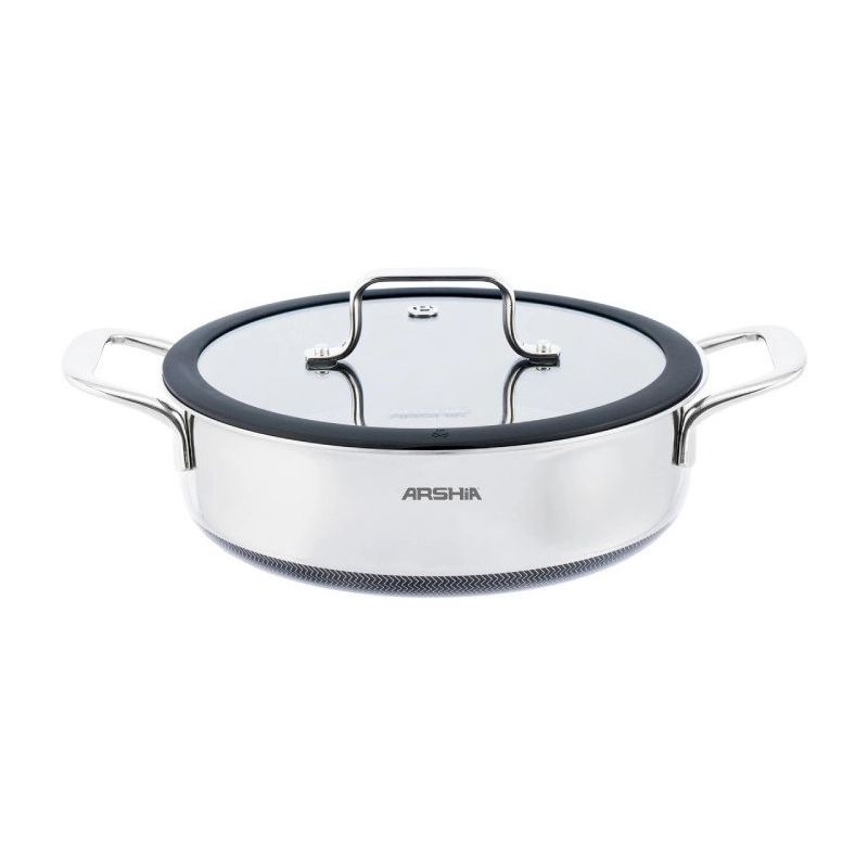 Arshia 24 cm frying pan model 3699 1 ماهی تابه 2 دسته استیل هیبرید 24 سانت عرشیا مدل 3699 - Image 1